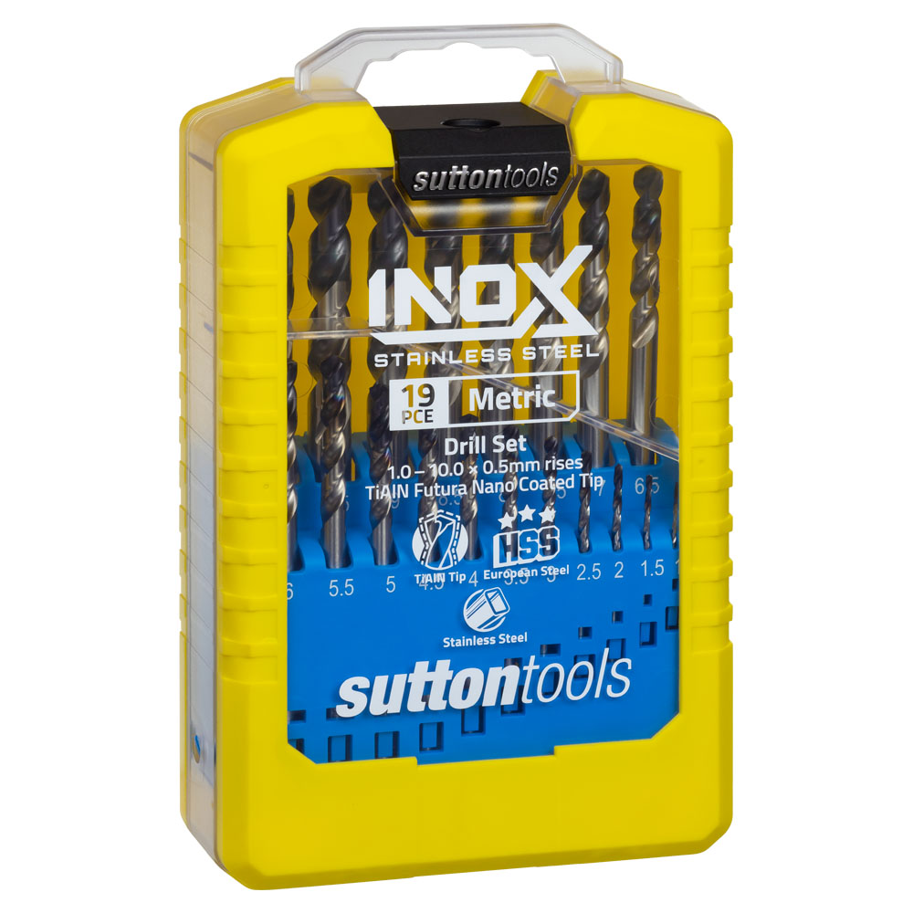 SUTTON 1-10mm Metric Jobber Drill Bit Set for Stainless Steel - INOX - 19 Piece