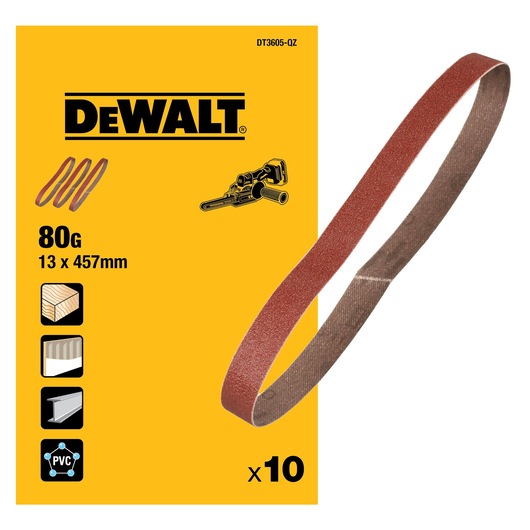 DEWALT DT3605-QZ 13mm x 457mm 80 Grit Band File Sanding Belt (10 Pk)