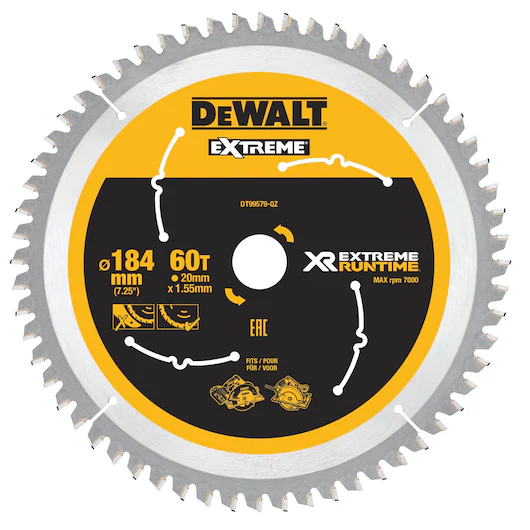 DEWALT DT99579-QZ XR EXTREME Runtime Circular Saw Blade 184mm Bore 20mm 60T