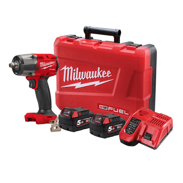 MILWAUKEE M18FMTIW2F12-502C FUEL™ 1/2" Mid-Torque Impact Wrench with Friction Ring Kit