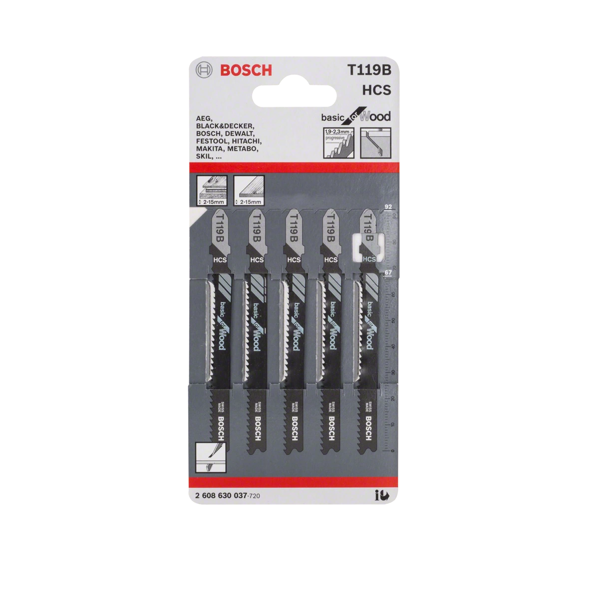 BOSCH T119B BASIC FOR WOOD JIGSAW BLADES 5PK