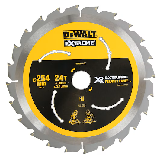 DEWALT DT90273-QZ XR EXTREME RUNTIME™ CIRCULAR SAW BLADE 254MM X 30MM 24T (16/20/25/25.4/30MM)