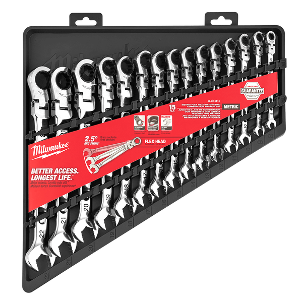 MILWAUKEE 15pc Flex Head Ratcheting Combination Wrench Set – Metric 48229513