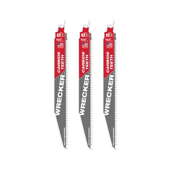 MILWAUKEE 48005342 SAWZALL™ The WRECKER™ with Carbide Teeth Demolition 230mm 9" 6TPI Blade 3 Pack