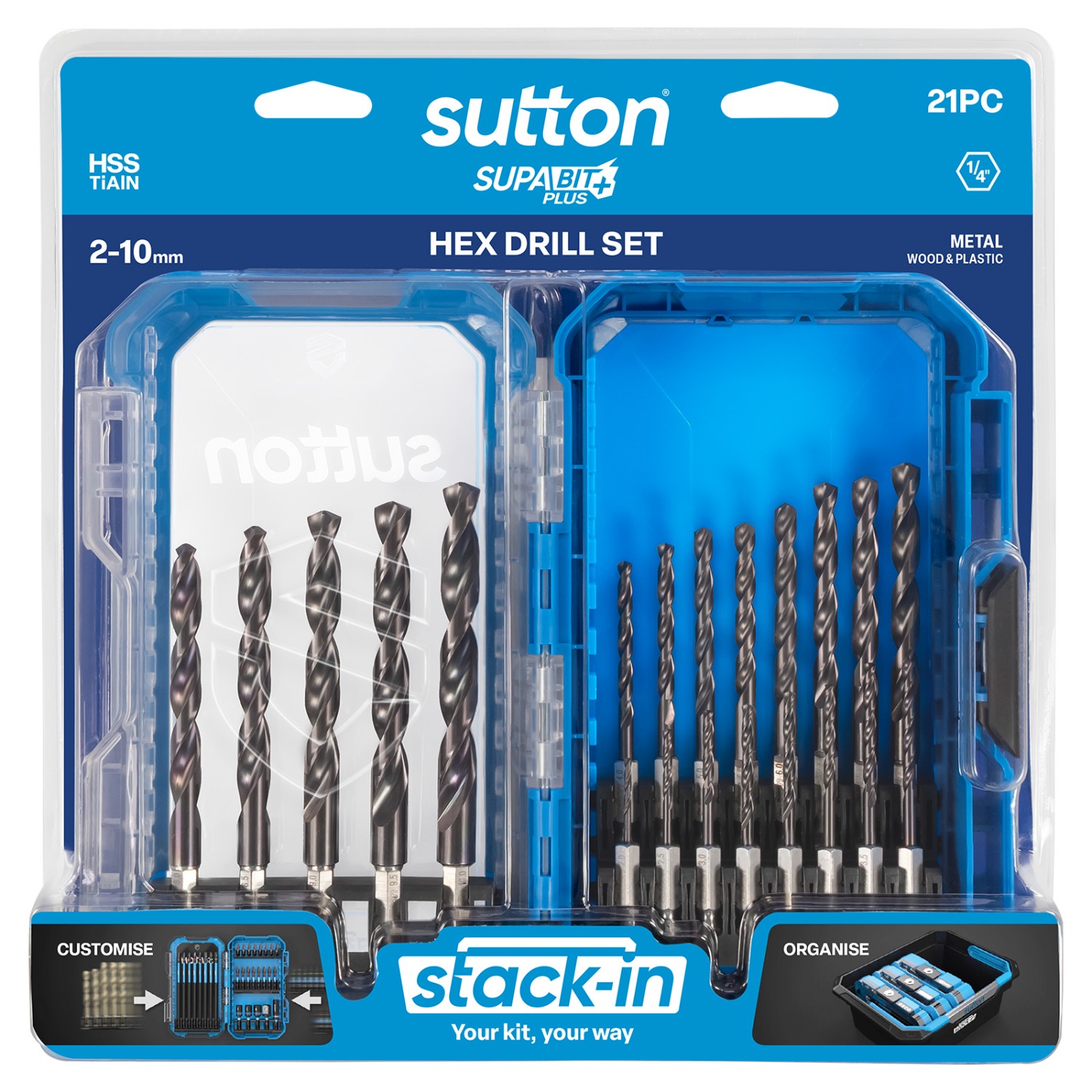 SUTTON Supabit Plus TiAlN Hex Shank Drill set 2-10mm 21PC