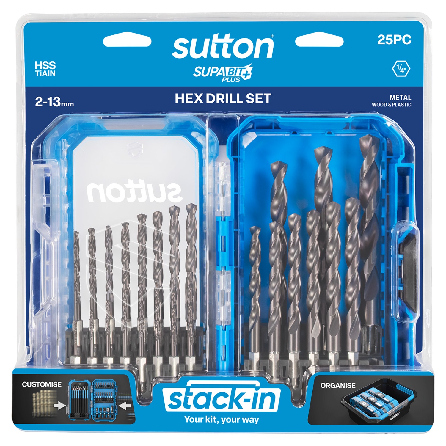 SUTTON 25PC Supabit Plus TiAlN Hex Shank Drill