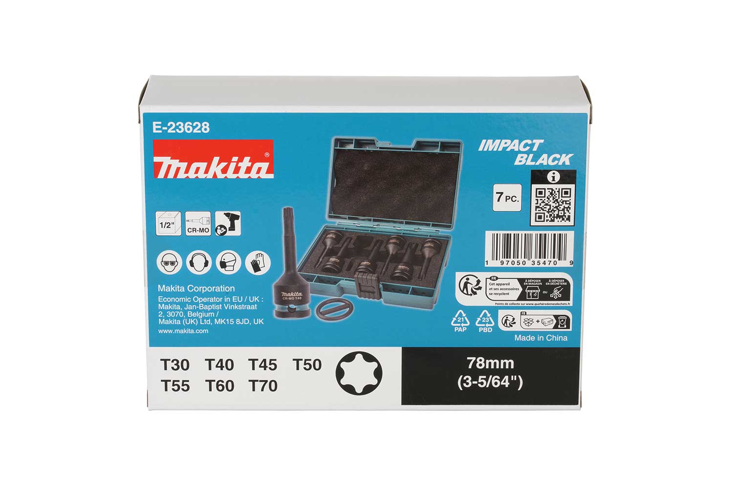 MAKITA ½" Drive 7 Piece Impact Black Torx Socket Set (E-23628) thumbnail 2