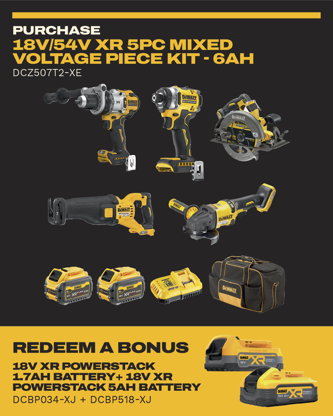DeWalt DCZ507T2-XE XR Combo Kit - 18V/54V - 5 Piece