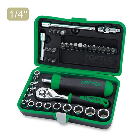 TOPTUL 41PCS Professional Grade 1/4" DR. Flank Socket Set
