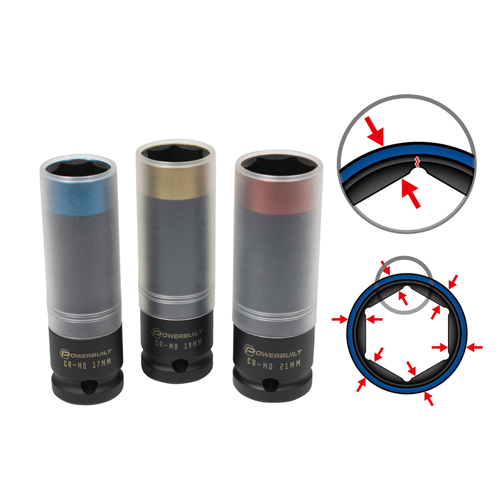 POWERBUILT 1/2” Dr 3pc Metric Deep Impact Wheel Nut Socket Set thumbnail 2