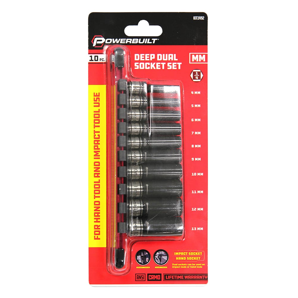 POWERBUILT 1/4” Dr 10pc Metric Deep Dual Impact Socket Set