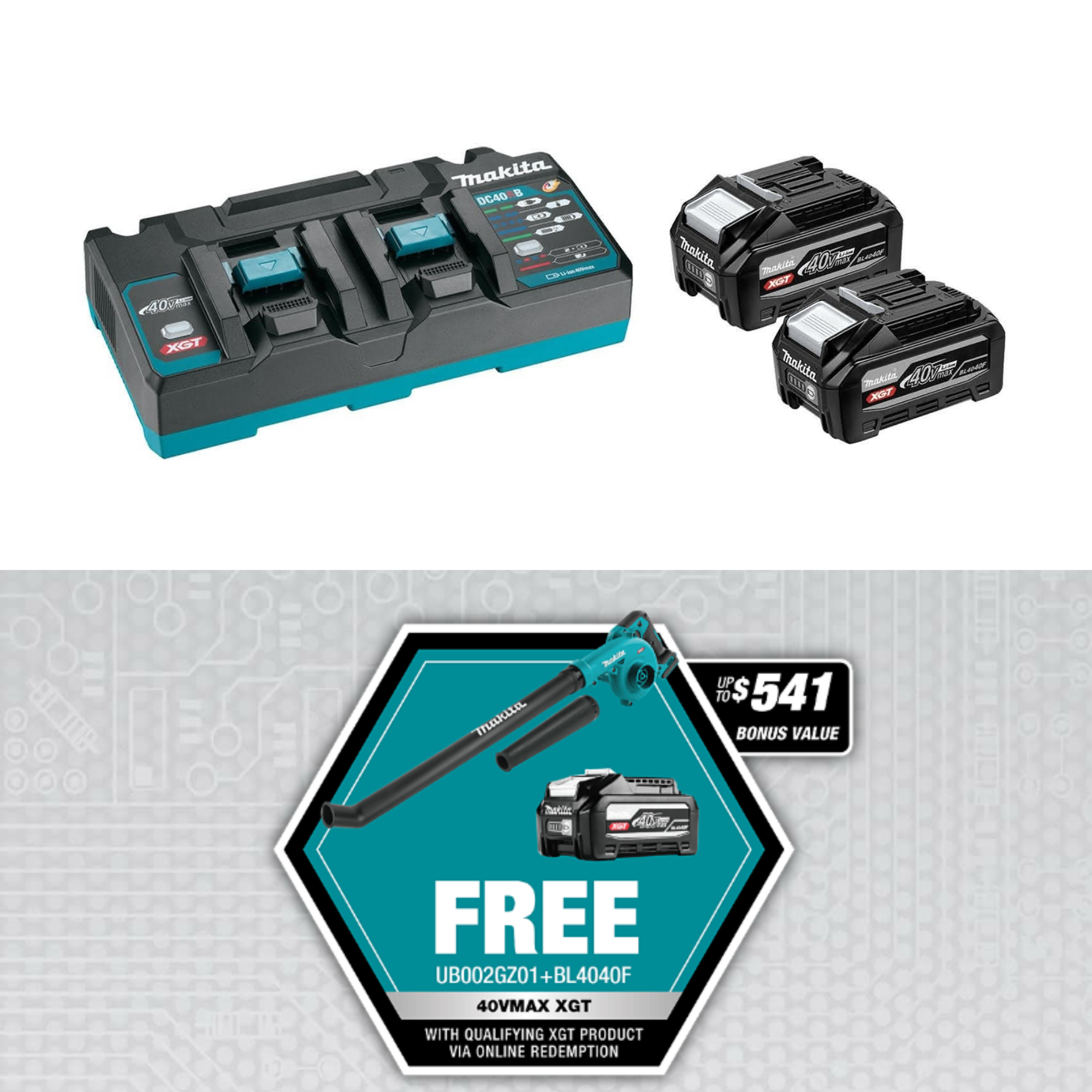 MAKITA 40Vmax (4.0Ah) XGT High Output Tabless Battery and Charger Pack PSKGPU2