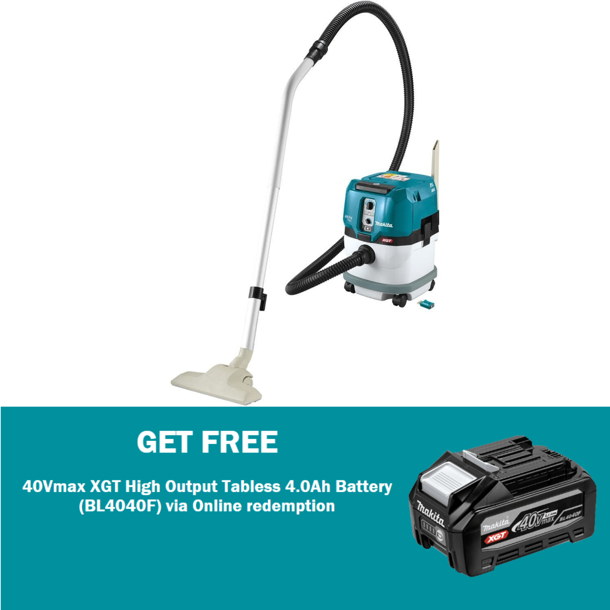 MAKITA VC004GLZ03 40Vmax XGT Brushless 15L AWS HEPA Dust Extraction Vacuum