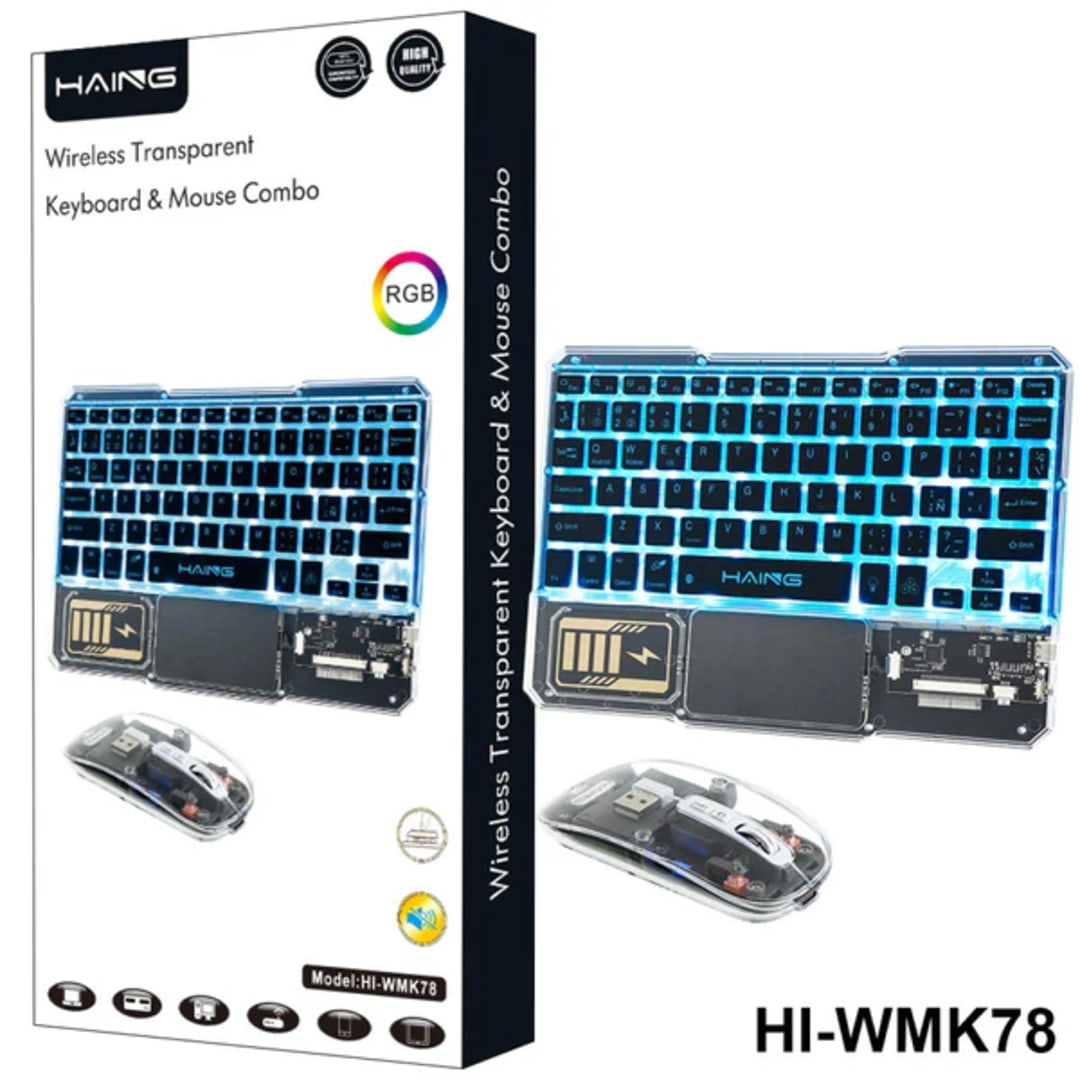 HAING HI-WMK78 Transparent Wireless Keyboard and Mouse Combo Set | KEYBOARD MOUSE COMBO WIRELESS - Server Zone | Official UAE Supplier | View 1