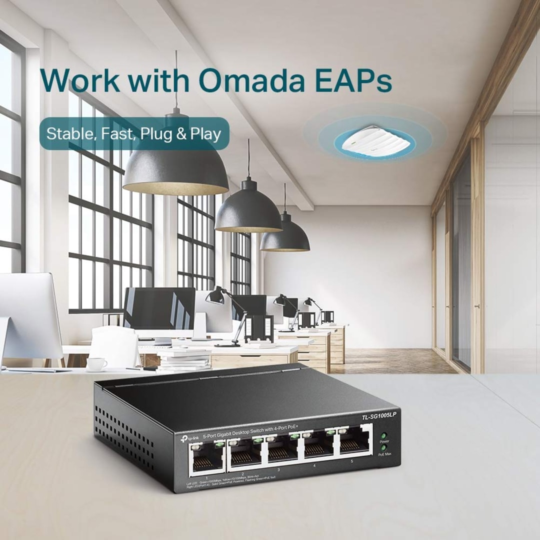 TP-Link SG1005P 5-Port Gigabit Desktop PoE+ Switch | NETWORK SWITCH100 MBPS POE - Server Zone | Official UAE Supplier | View 1