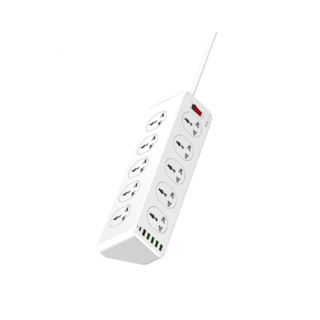 Promate Power Strip with USB Charging Ports, 10 AC Outlets, 20W USB-C PD, 18W QC 3.0, 4 USB IntelliCharge Ports, PowerMatrix-3M UK Plug | 560 - Server Zone | Official UAE Supplier | View 1