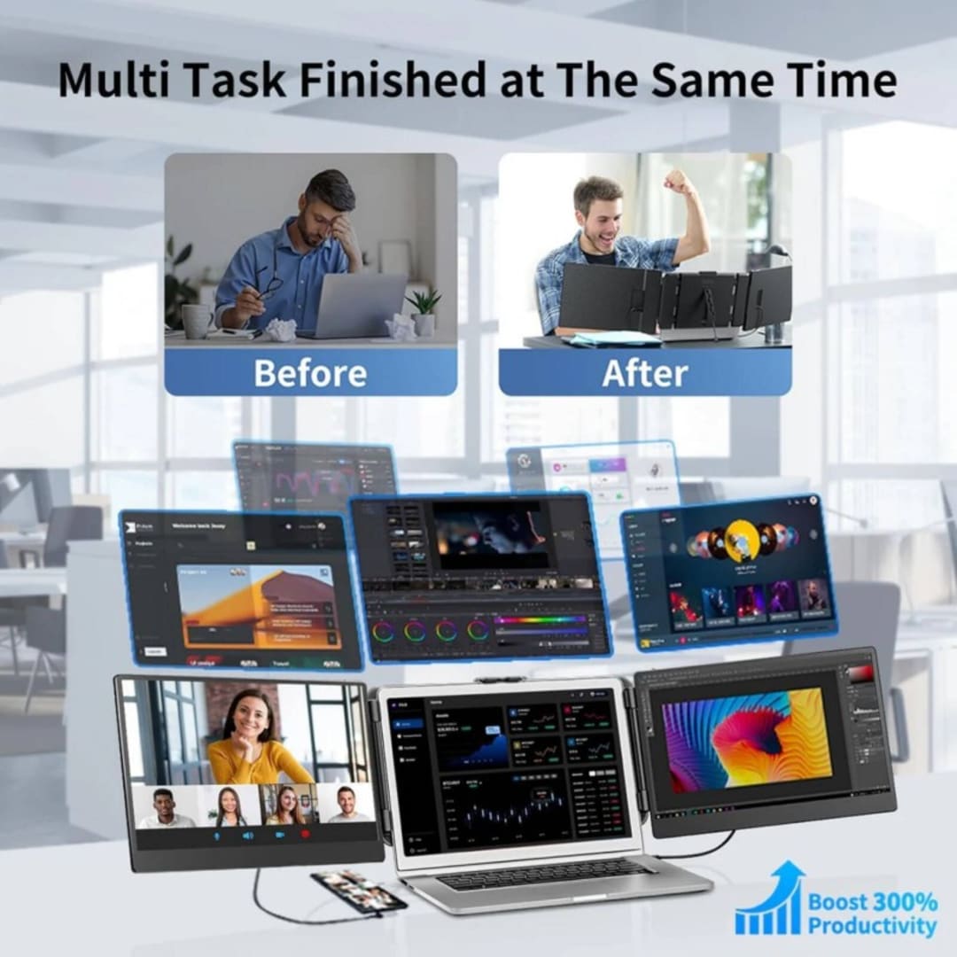 V2com S2 Triple Portable Laptop Monitor Extender - 14-inch Full HD IPS Dual-Screen Display with 180° Rotation, Plug-and-Play for Windows, macOS, Android, PS5, Xbox | MONITER - Server Zone | Official UAE Supplier | View 2