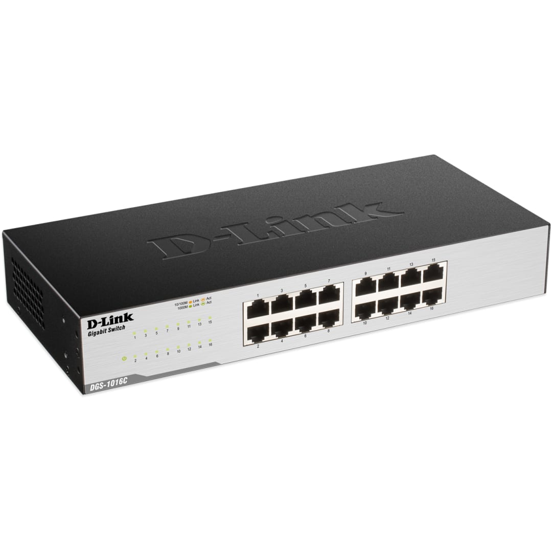 D-Link DGS-1016C 16-Port Gigabit Unmanaged Desktop Network Switch | NETWORK SWITCH 100 MBPS - Server Zone | Official UAE Supplier | View 2