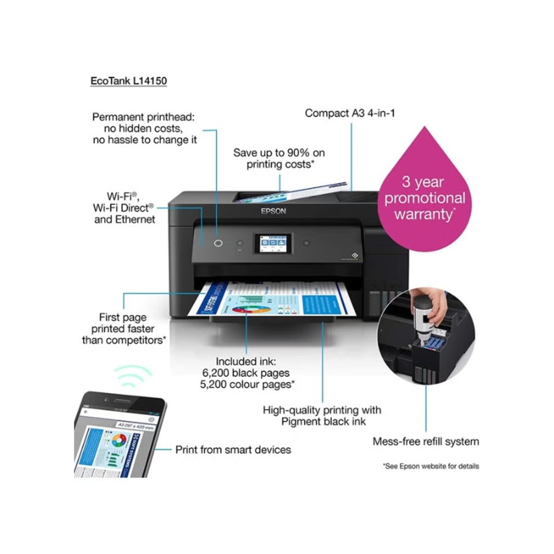 Epson EcoTank L1450 A3 All-in-One Wireless Printer | Ecotank - Server Zone | Official UAE Supplier | View 3