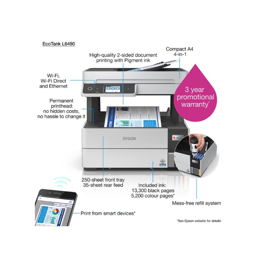 Epson EcoTank ET-6490 Wireless All-in-One Supertank Printer | Ecotank - Server Zone | Official UAE Supplier | View 4