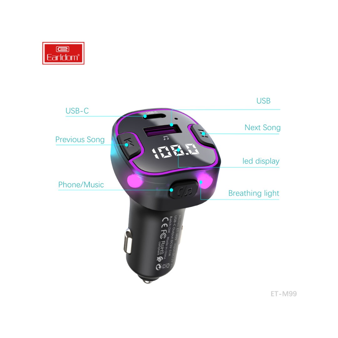 Earldom ET-M99 4-in-1 Bluetooth FM Car Kit & Dual Port Fast Charger | Generic (Premium Aftermarket) | Uncategorized - Server Zone | Official UAE Supplier | View 2
