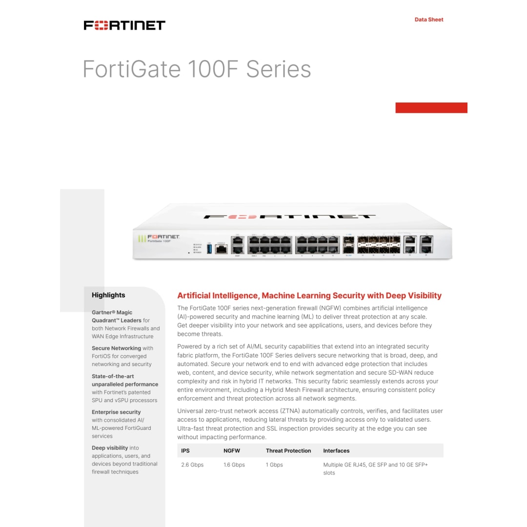 Fortinet FortiGate 100F Next-Generation Firewall + 1 Year 24x7 FortiCare & FortiGuard UTP (FG-100F-BDL-950-12) | Generic (Premium Aftermarket) | Uncategorized - Server Zone | Official UAE Supplier | View 2