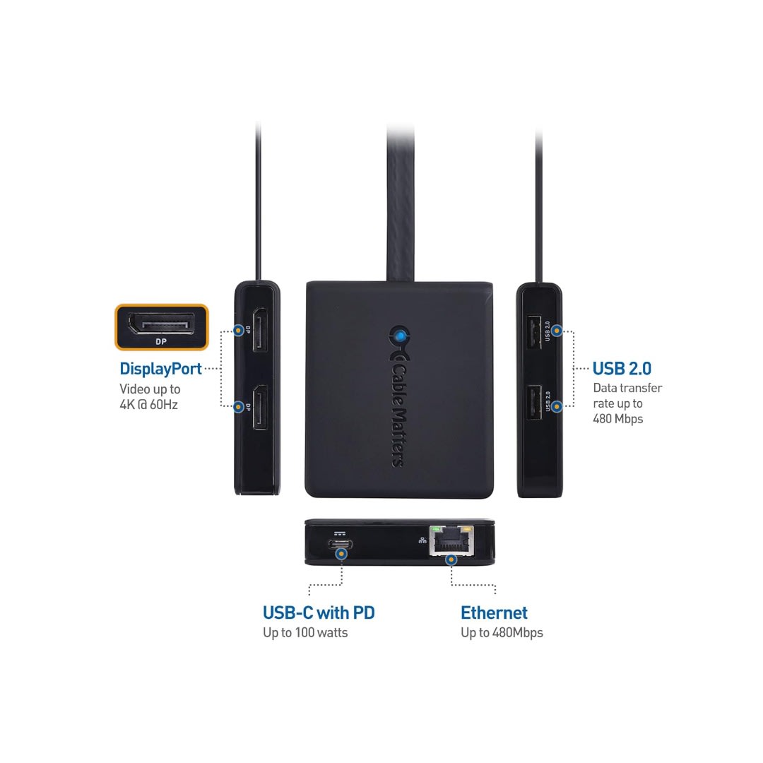Cable Matters Dual 4K DisplayPort USB-C Hub with 60W PD and Fast Ethernet (201055-BLK) | Uncategorized - Server Zone | Official UAE Supplier | View 2