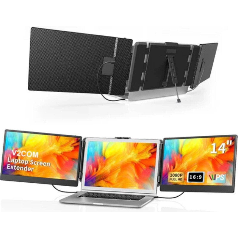V2com S2 Triple Laptop Screen Extender 14'' Full HD IPS Laptop Monitor Extender with 180° Rotation, Dual-Screen Modes & Plug-and-Play Compatibility for Windows, macOS, Android, PS5, Xbox | S2 Buy, Best Price in UAE, Dubai, Abu Dhabi, Sharjah