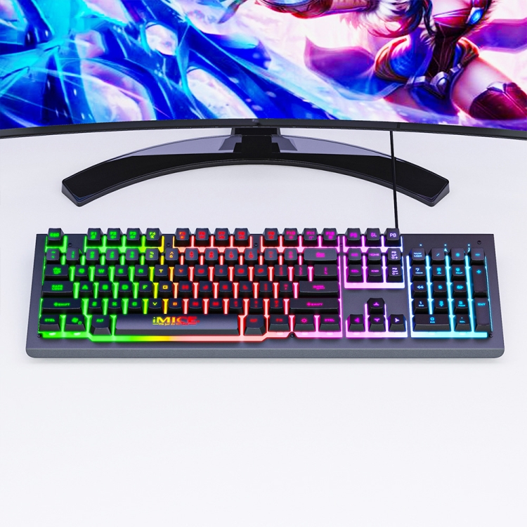 IMICE AK-900 Wired Gaming Keyboard with Rainbow LED Backlight - Ergonomic & Durable Black Design Gallery View 5