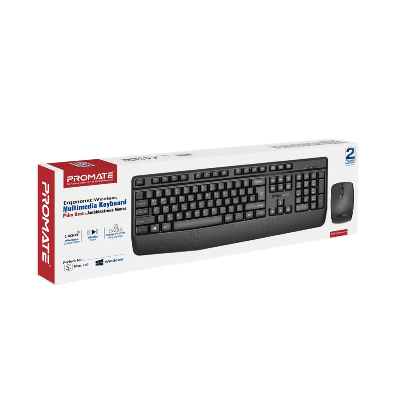 Promate ProCombo-14 Ergonomic Wireless Multimedia Keyboard and Mouse Combo Gallery View 2 PROCOMBO-14