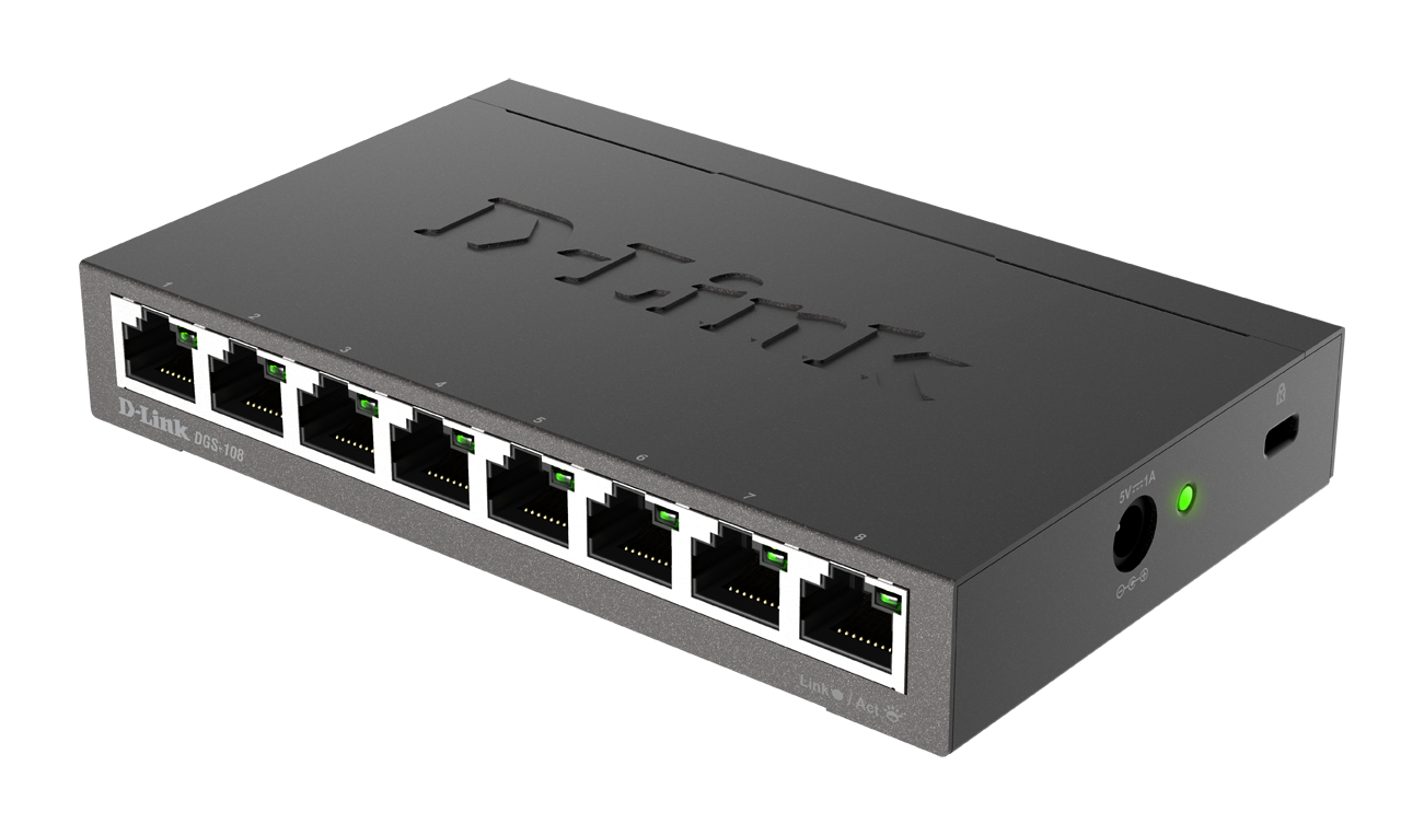 D-Link DGS-108 8-Port Gigabit Unmanaged Desktop Network Switch Gallery View 2 DGS-108