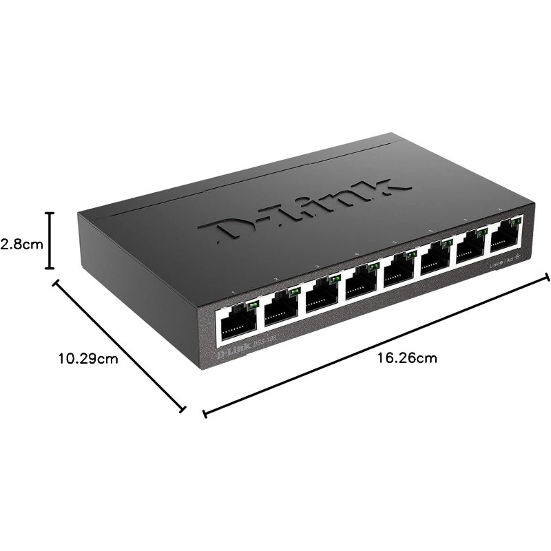 D-Link DGS-108 8-Port Gigabit Unmanaged Desktop Network Switch Gallery View 6 DGS-108