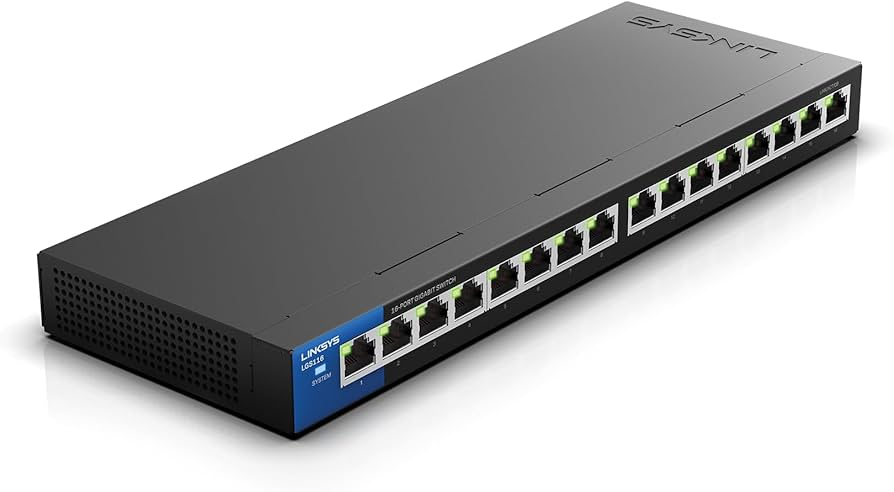 Linksys LGS116P 16-Port Gigabit PoE+ Unmanaged Business Desktop Switch Gallery View 2