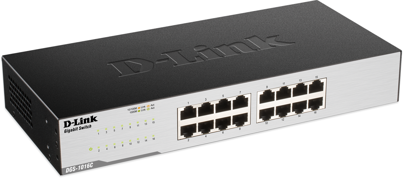 D-Link DGS-1016C 16-Port Gigabit Unmanaged Desktop Network Switch Gallery View 2