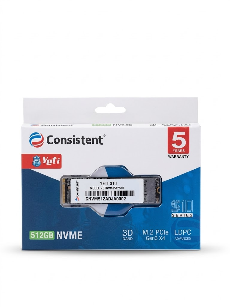 Consistent Yeti S10 Series 512GB NVMe M.2 SSD - PCIe Gen3 x4, 3D NAND