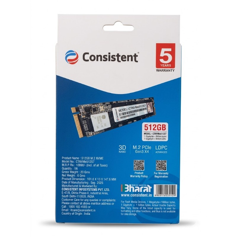 Consistent 512GB NVMe M.2 SSD (S7 Series) PCIe Gen3 x4 Gallery View 2