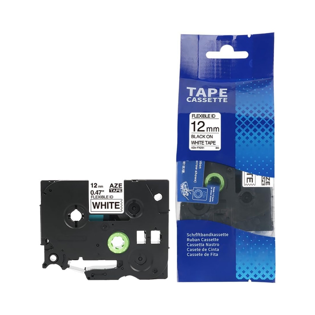 TZe-231 12mm Black on White Flexible Label Tape (Compatible with P-Touch TZ/FX Series) UAE
