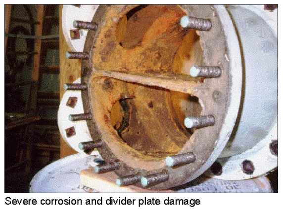Severe corrosion on divider plate