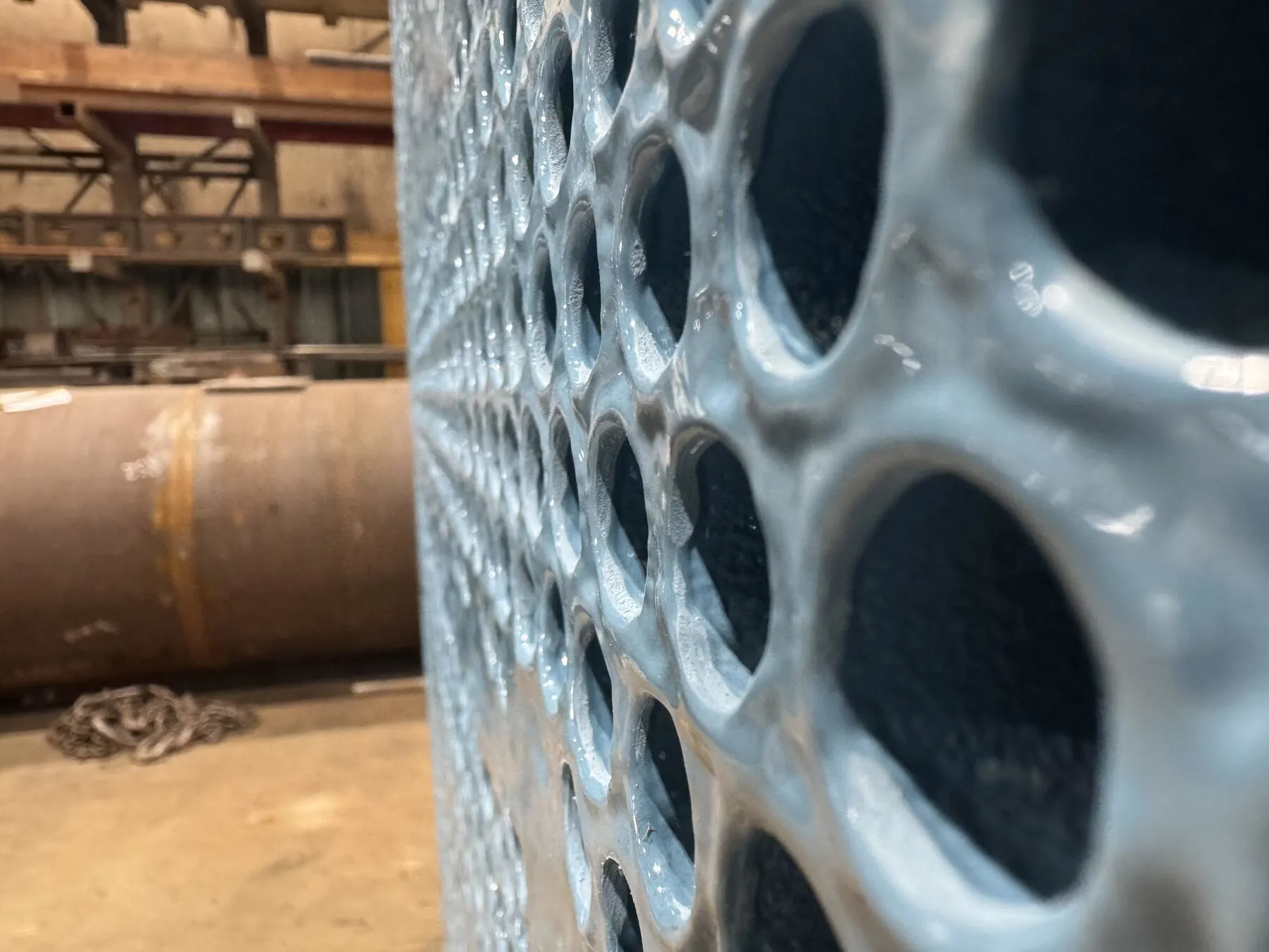 Close-up of sealed tube-to-tubesheet joints