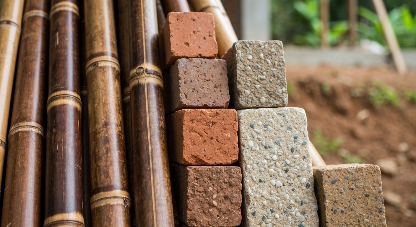 Xu Hướng Kiến Trúc Sinh Thái 2024-2025: Tương Lai Xanh & Bền Vững Tại Việt Nam 4 Image: 2.3. Vật Liệu Tuần Hoàn & Bản Địa