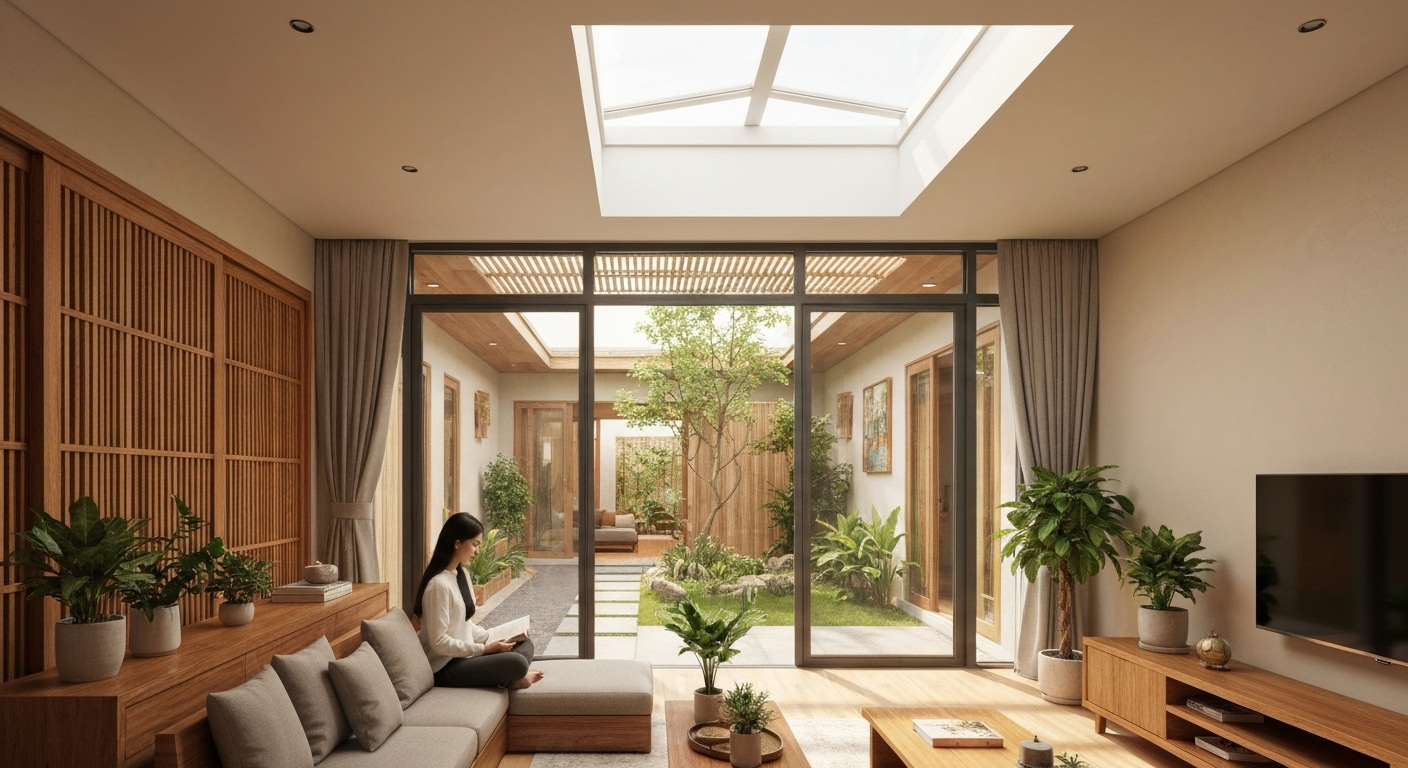 Xu Hướng Kiến Trúc Sinh Thái 2024-2025: Tương Lai Xanh & Bền Vững Tại Việt Nam 3 Image: 2.1. Biophilic Design: Kiến Trúc Chữa Lành