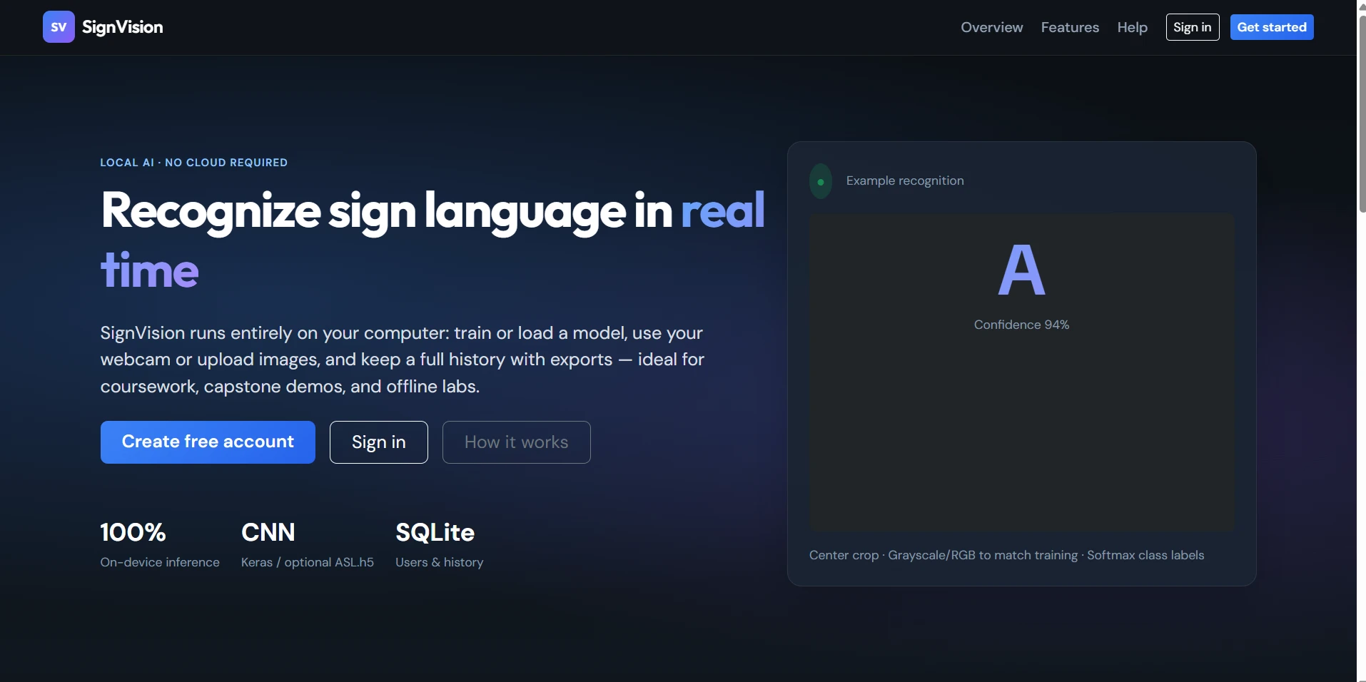 Sign Language Recognition System using Python screenshot preview