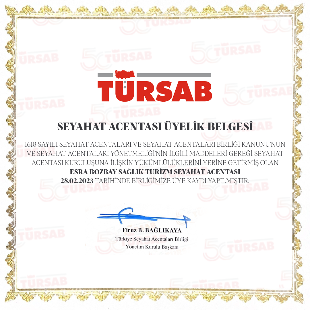 TÜRSAB - Certificado de Membresía de Agencia de Viajes