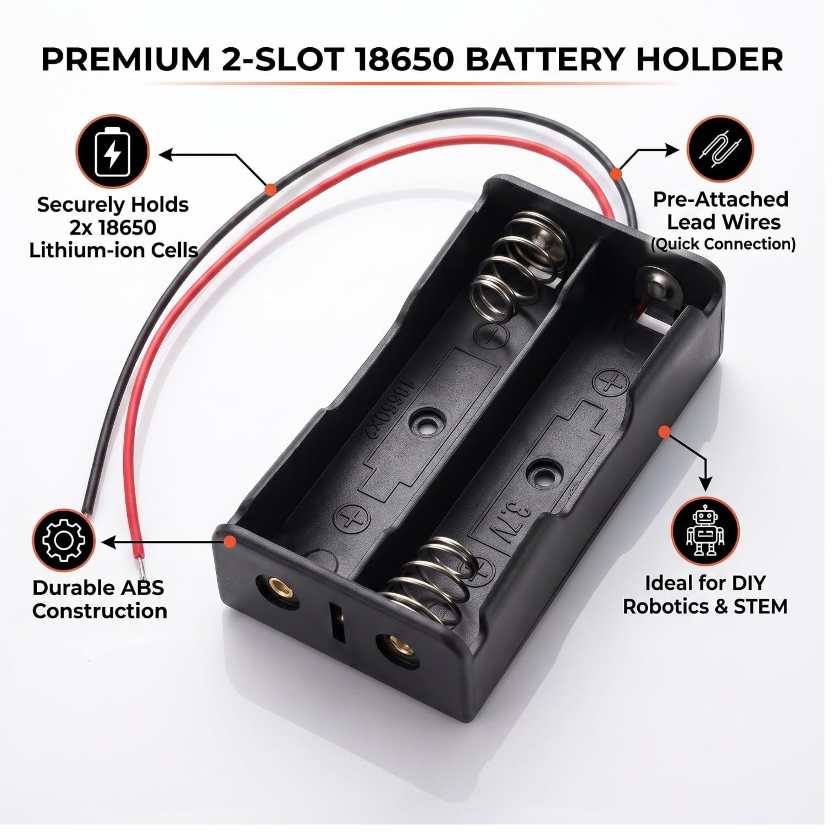 Lithium Battery Holder 2-Slot 18650