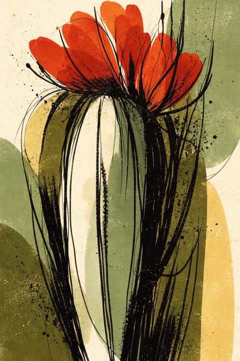 Poppy Flower Wall Art, Modern Botanical Poster, Abstract Ink Floral Decor
