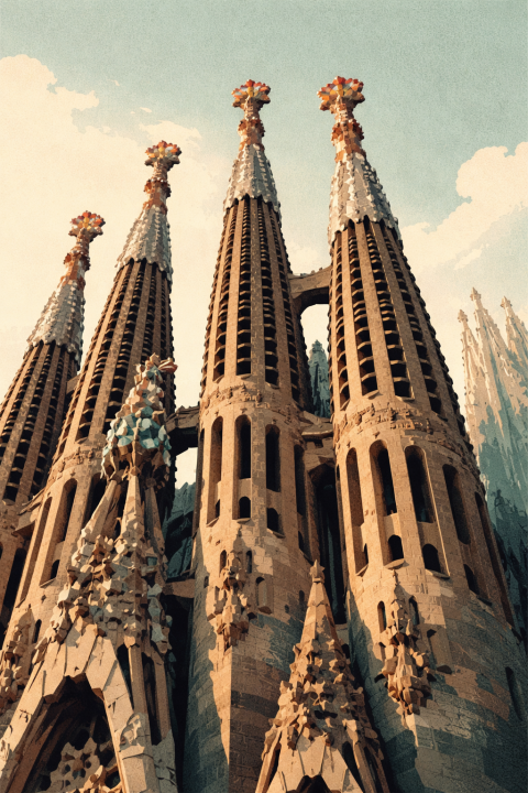 Sagrada Familia Wall Art, Barcelona Travel Poster, Gaudi Architecture Decor
