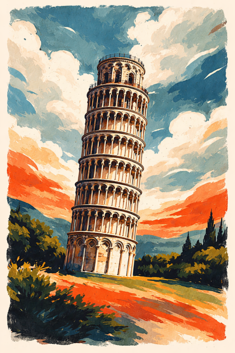 Leaning Tower of Pisa Poster | Printable Wall Art | Italy Travel Print | Watercolor Landscape | Downloadable Prints
