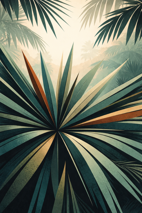 Tropical Palm Leaf Poster, Vintage Jungle Wall Art, Mid Century Botanical Decor