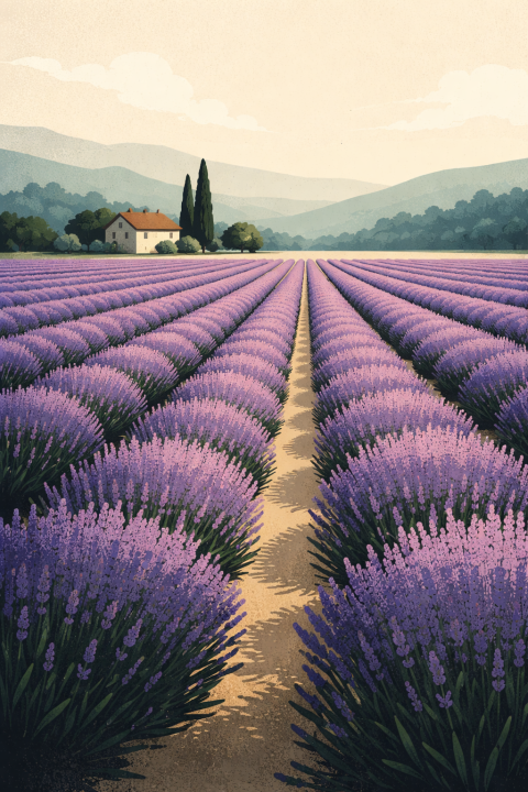 Lavender Field Matte Poster, Provence Landscape Wall Art, Farmhouse Cottage Decor