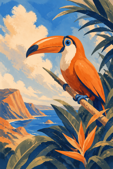 Toucan Wall Art, Tropical Bird Poster, Coastal Jungle Decor
